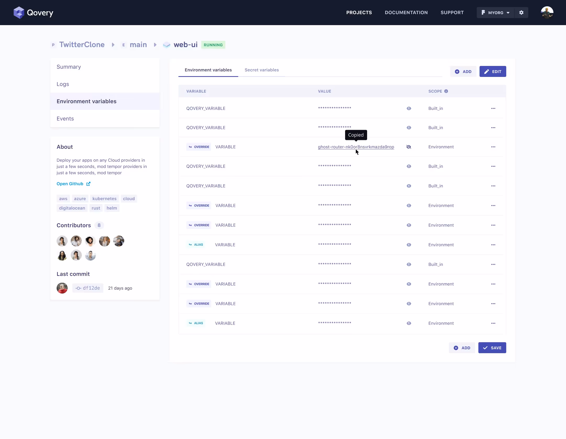 Manage environment variables from Qovery