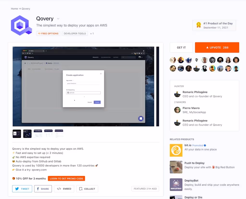 Qovery is product of the day on the 11th September 2021