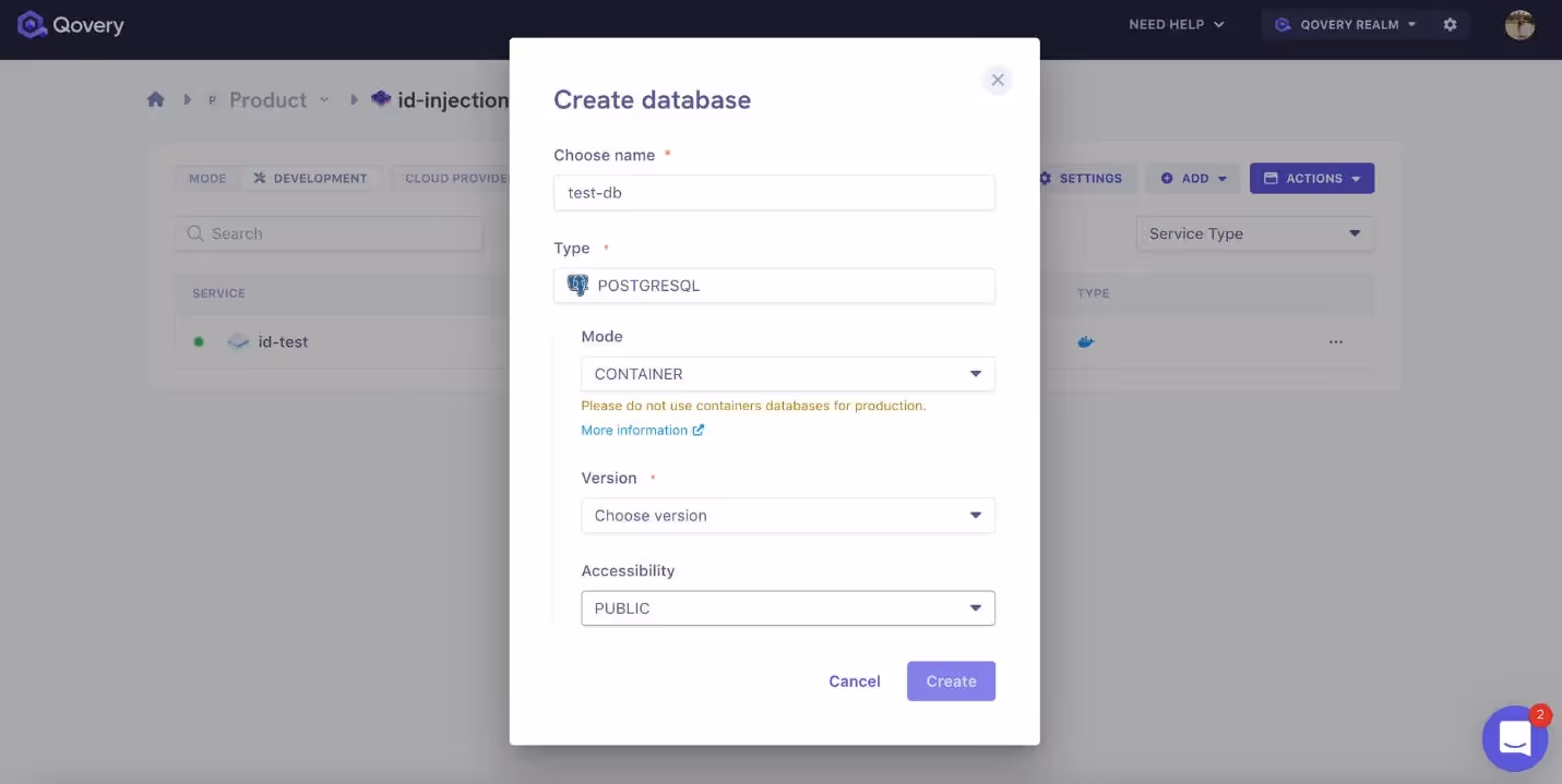Choose database accessibility